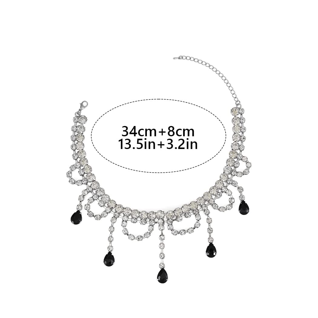 Black Water Drop Crystal Choker Necklaces, Shiny Tassel Necklace, Crystal Necklace Chain Women, Vintage Black Water Drop Crystal Summer Necklace Black Water Drop Crystal Choker Necklaces, Shiny Tassel Necklace, Crystal Necklace Chain Women, Vintage Black Water Drop Crystal Summer Necklace